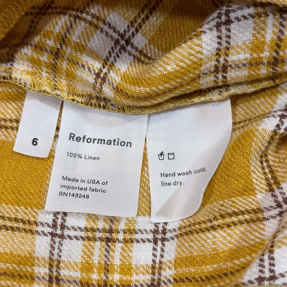 Reformation Linen Plaid Pants in "Cher" Yellow Sz 6 - Picture 9 of 11